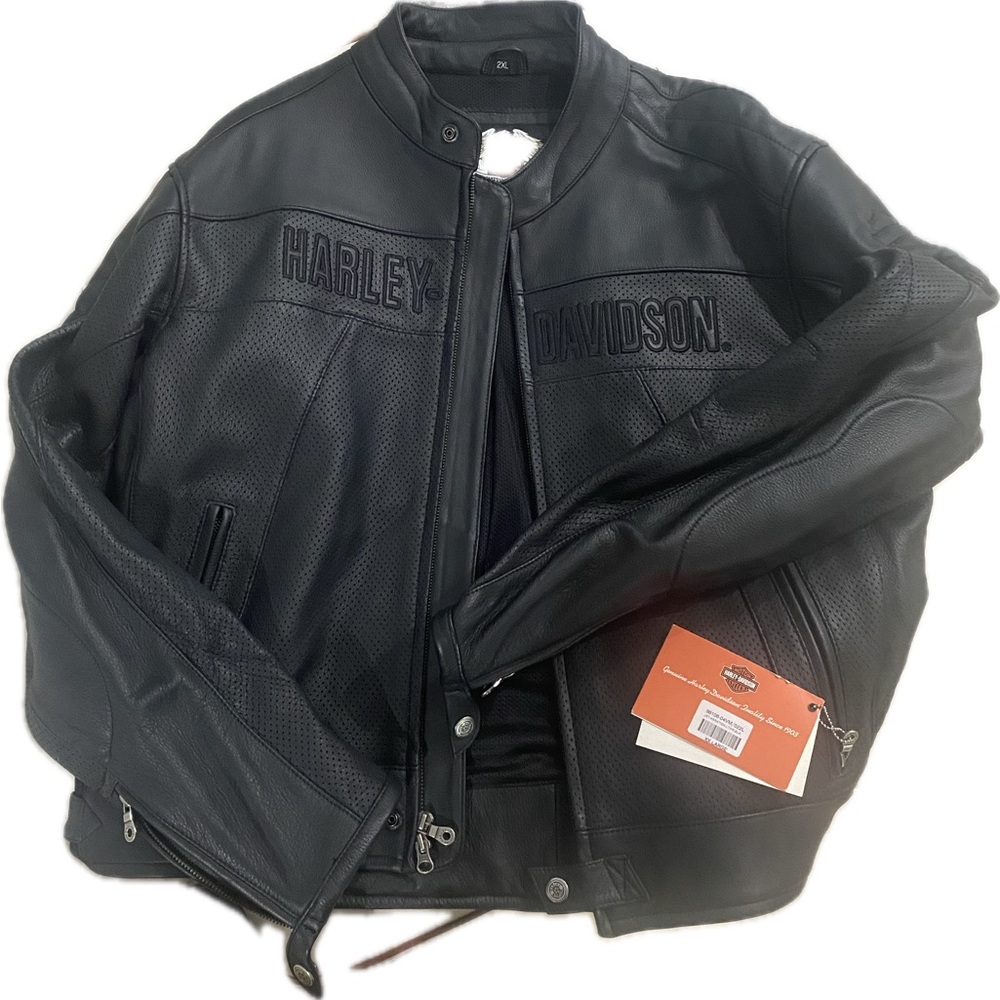 Harley-Davidson Perforated Black Leather Bomber Jacket